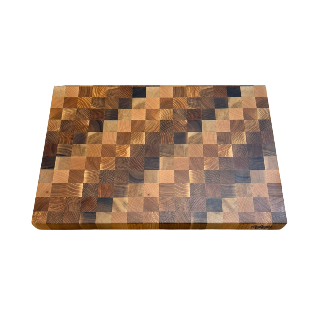 Planche à Découper Bois de Bout Frêne & Sapelli Motifs Géométriques