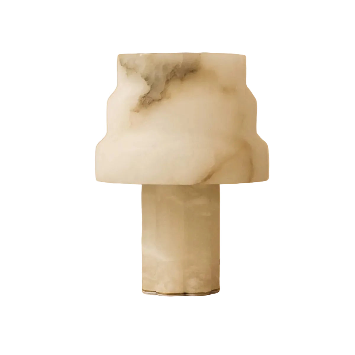 Sculpture lumineuse forme géométrique en pierre blanche éteinte.