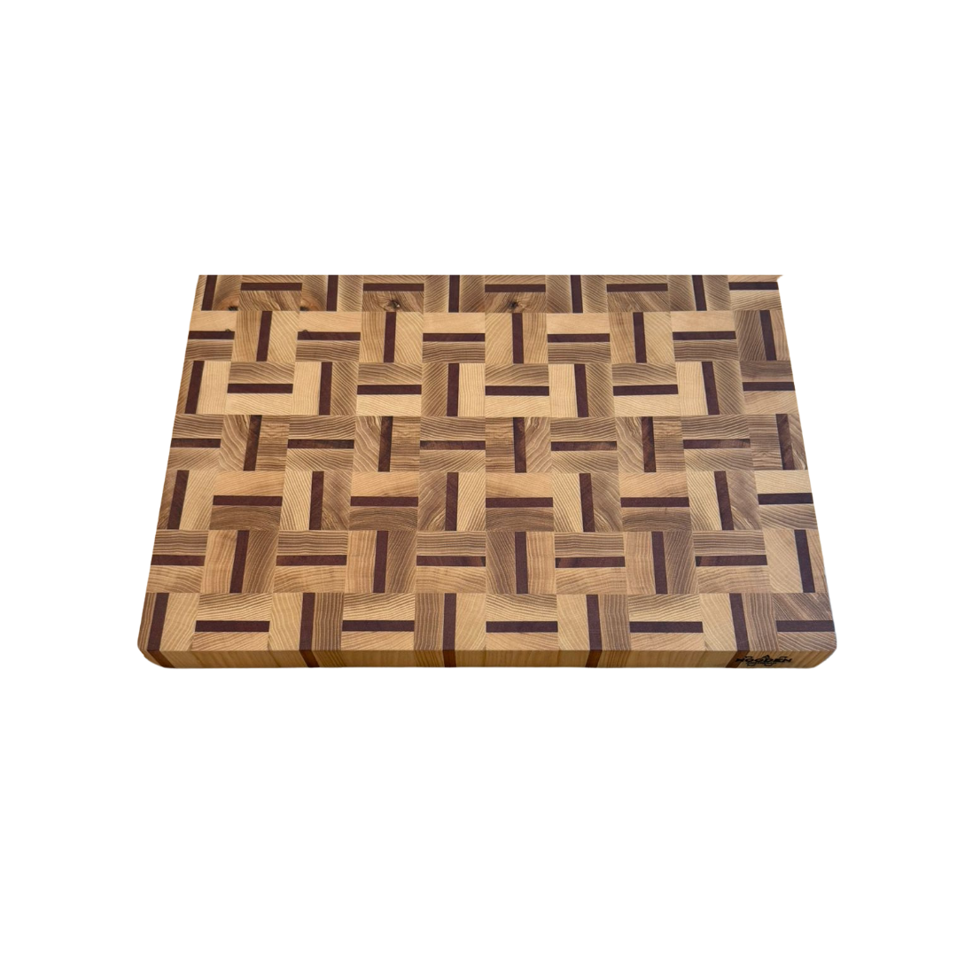 Planche à Découper Bois de Bout Frêne & Sapelli Motifs Géométriques