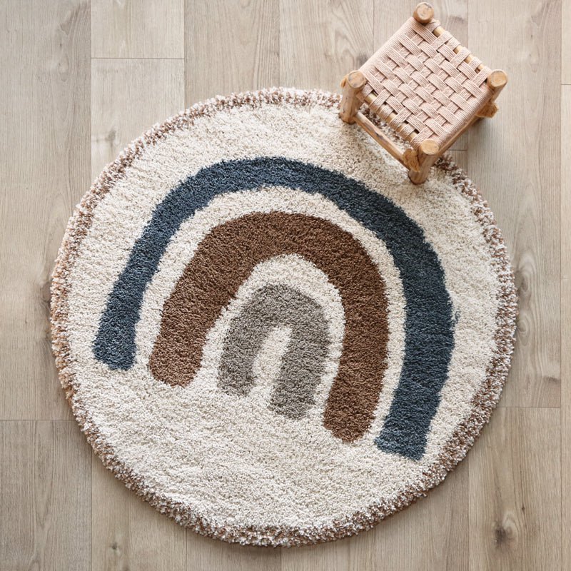 Tapis Rond Motif Arc-en-Ciel Bleu Ø120 cm – Bohemian Rainbow
