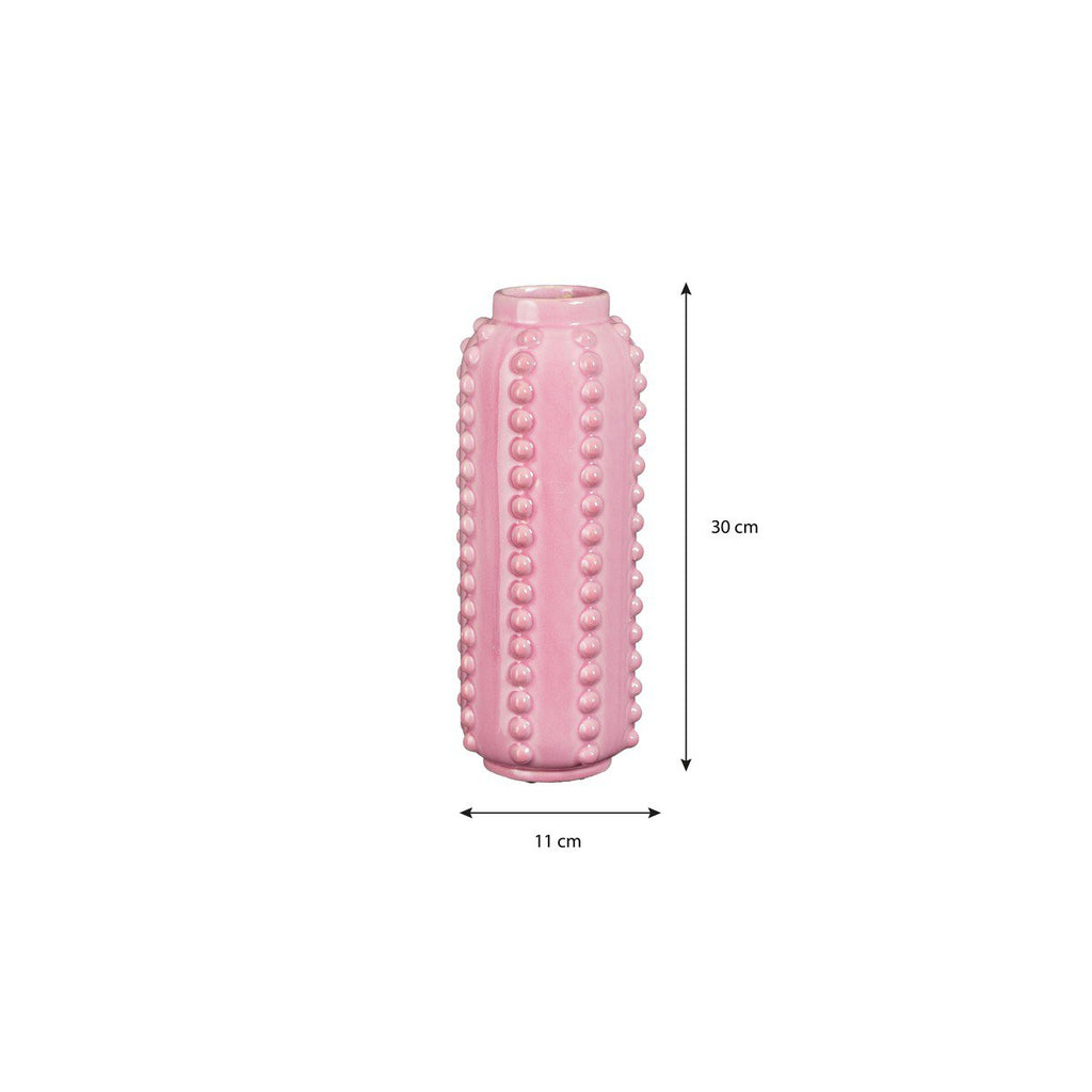 Vase BOAZ en Céramique Rose à Reliefs – Ø11 × H30 cm
