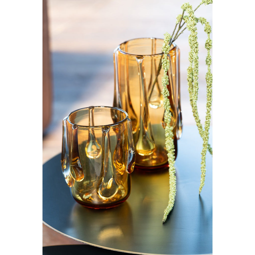 Vase DRIPPY en Verre Ambré à Reliefs – Ø18,5 × H22 cm