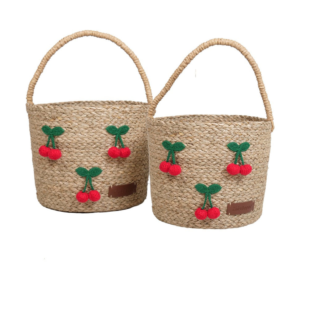 Lot de 2 Paniers en Jonc de Mer Cerises Crochetées – Cereza