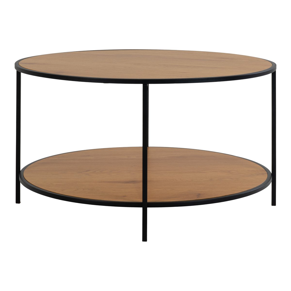 Table Basse VITA Aspect Chêne Acier Noir 2 Niveaux Ø80×45 cm