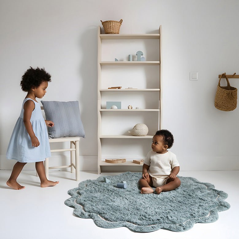 Tapis Rond Coton Tufté Main Aqua Ø120 cm – Sweet April – Nattiot