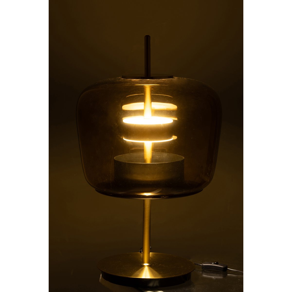 Lampe de Table LARA Verre Ambré et Doré Ø35×58 cm