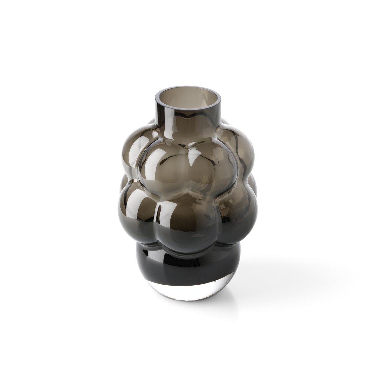 Vie de dessus Vase décoratif moyen en verre recyclé gris foncé, forme de grappe de raisin organique.