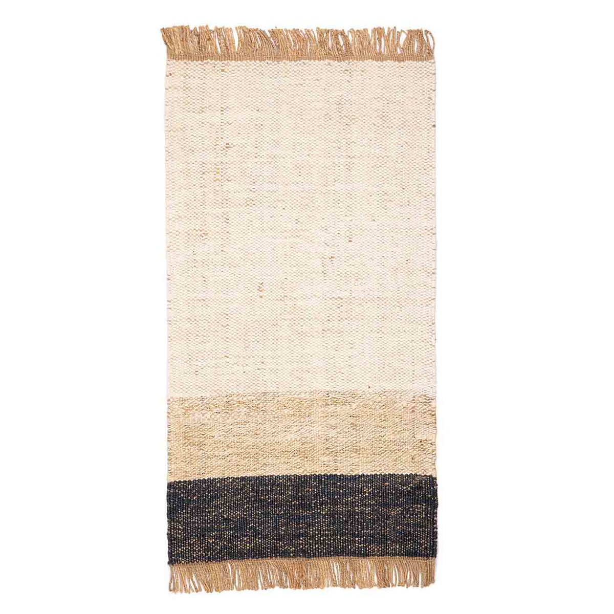 Tapis Rectangulaire Jute & Laine Bleu 80×150 cm