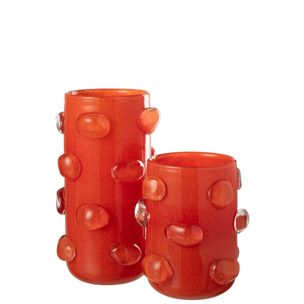Grand Vase ARUNA en Verre Rouge Orangé à Pastilles – H32,5 cm