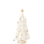Sapin de Noël LED Ornements Polyrésine Blanc Or 24,5×51,5 cm