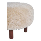 Pouf INVERNESS Fausse Fourrure Beige Pieds Bois Ø50×33 cm
