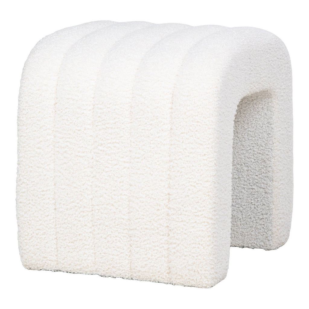 Pouf COLMA Bouclette Blanc Structure Bois 41×36,5 cm