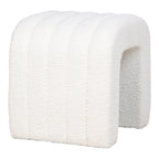 Pouf COLMA Bouclette Blanc Structure Bois 41×36,5 cm