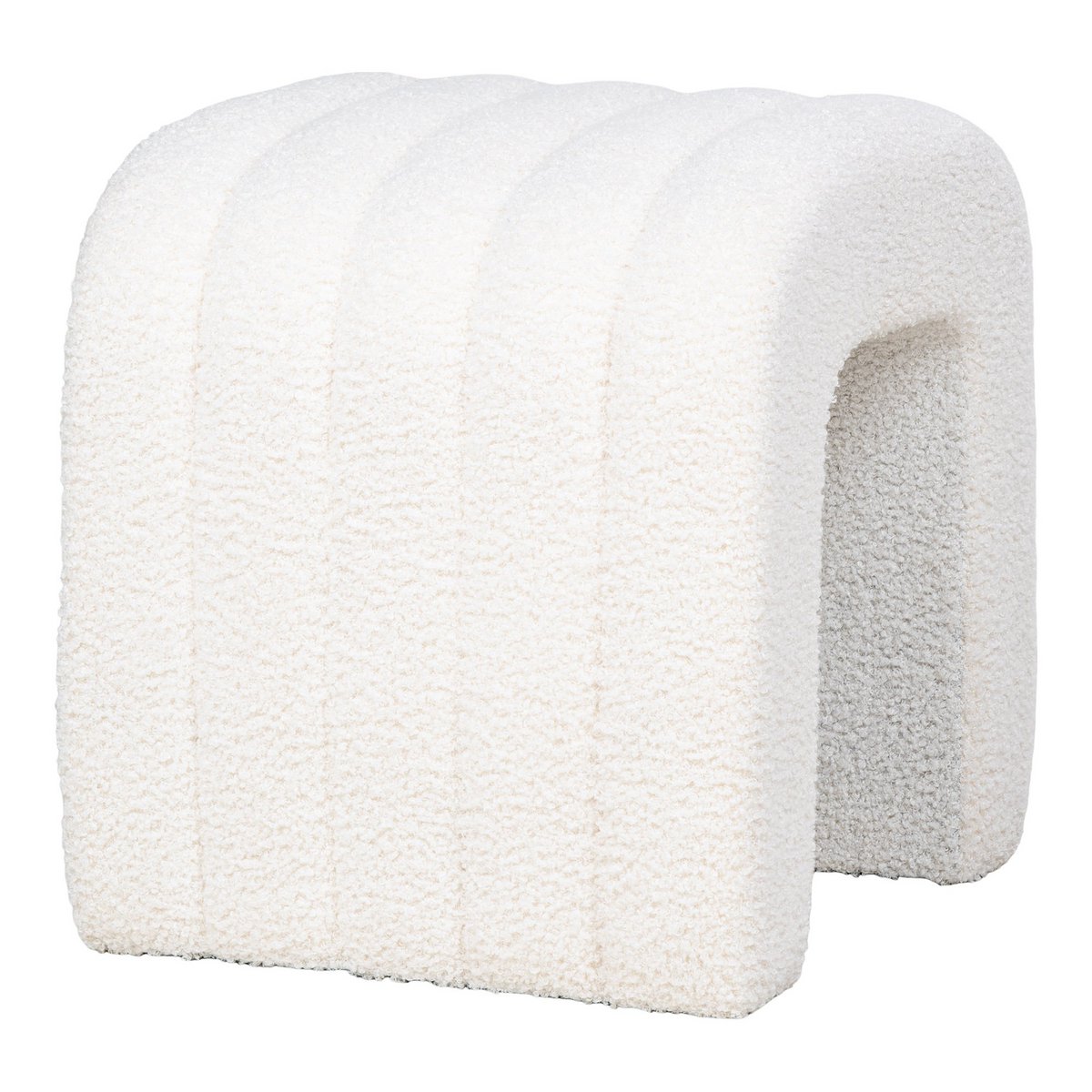 Pouf COLMA Bouclette Blanc Structure Bois 41×36,5 cm