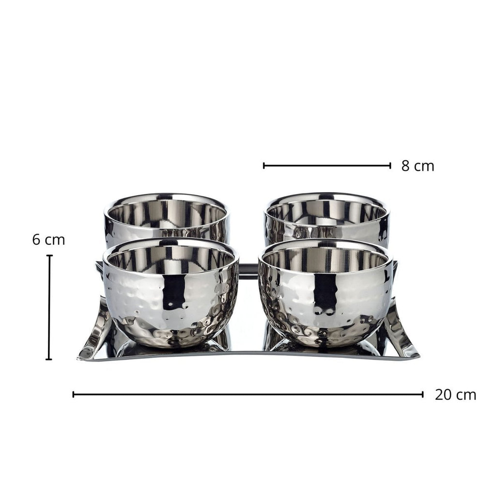 Service à Glace 5 Pièces Madeleine – Acier Inoxydable Martelé (Plateau 20x20cm)