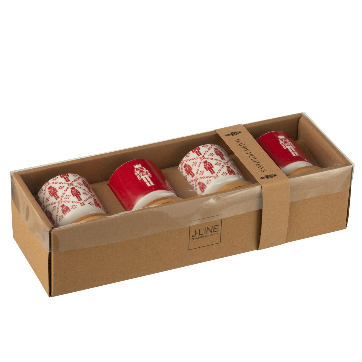 Coffret 4 Tasses + Soucoupes Bambou Céramique Rouge Casse-Noisette Noël