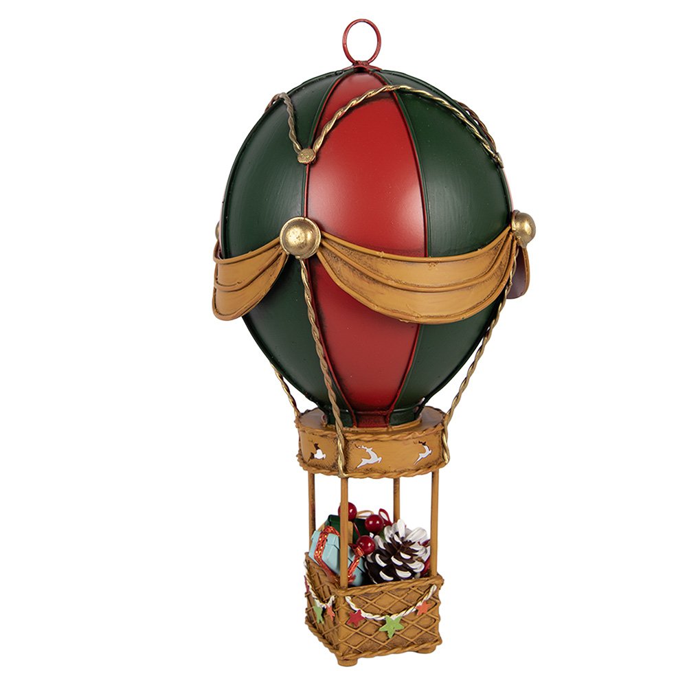 Décoration Noël Montgolfière Métal Rouge Vert Ø12×27 cm
