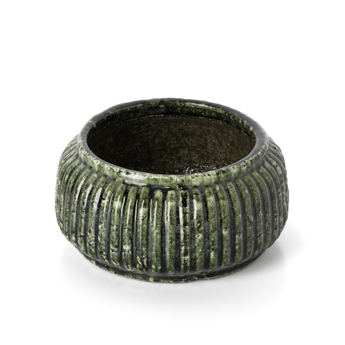 Cache-pot en céramique vert foncé pour plantes grasses et décoration d'intérieur.