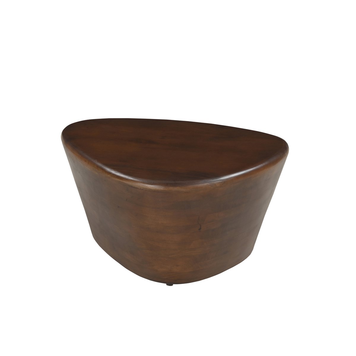 Vue de dessus soulignant les courbes douces et la forme de "galet" triangulaire de la table basse.