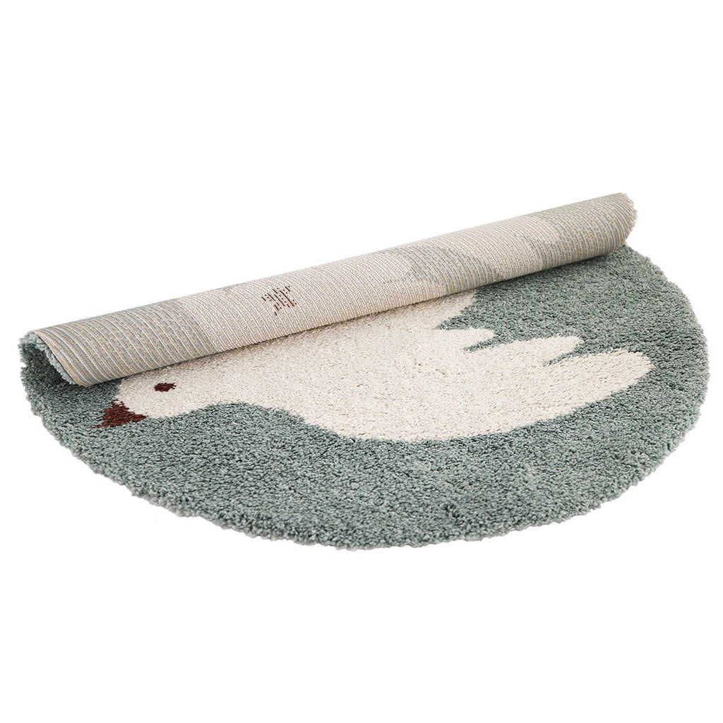 Tapis Rond à Poils Longs Motif Oiseau Bleu Aqua Ø120 cm – Bohemian Bird
