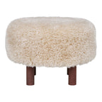 Pouf INVERNESS Fausse Fourrure Beige Pieds Bois Ø50×33 cm