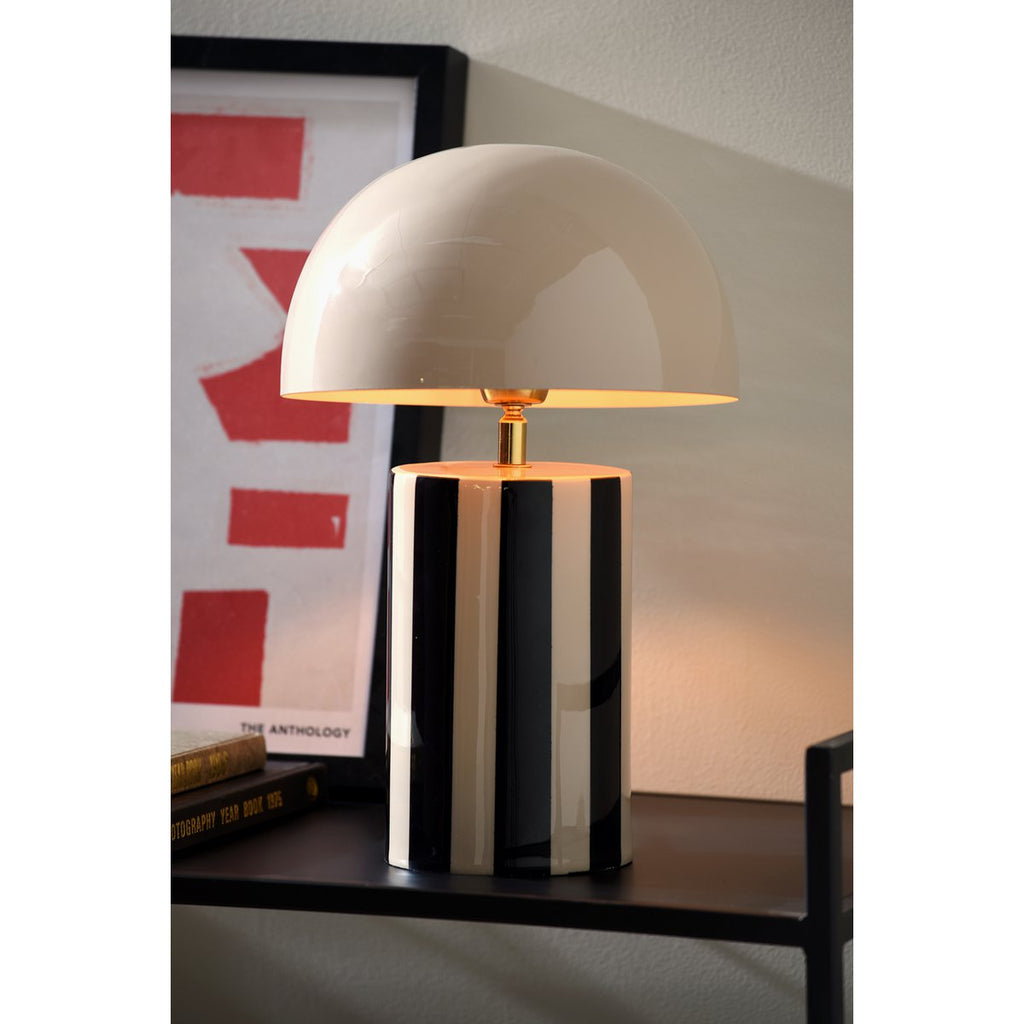 Lampe à Poser CHLOÉ Champignon Fer Rayé Gris Pied Chromé Ø25×34 cm