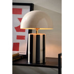 Lampe à Poser CHLOÉ Champignon Fer Rayé Gris Pied Chromé Ø25×34 cm