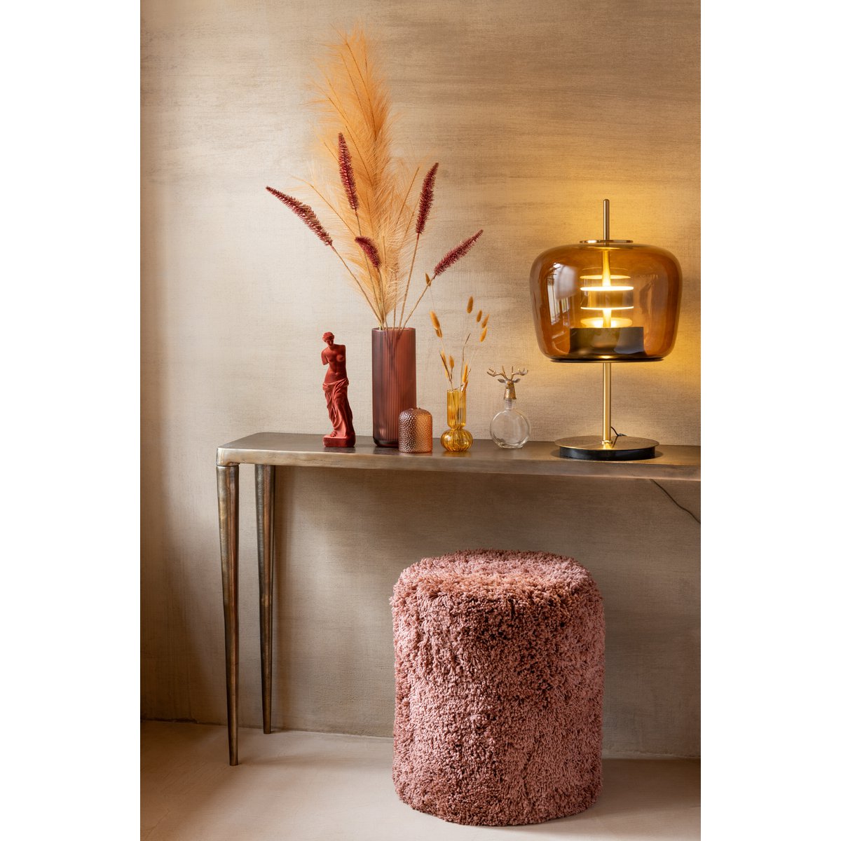 Lampe de Table LARA Verre Ambré et Doré Ø35×58 cm