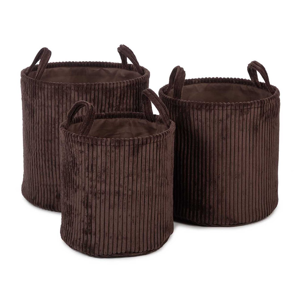 Lot de 3 Paniers de Rangement en Tissu Côtelé Marron – Ebby