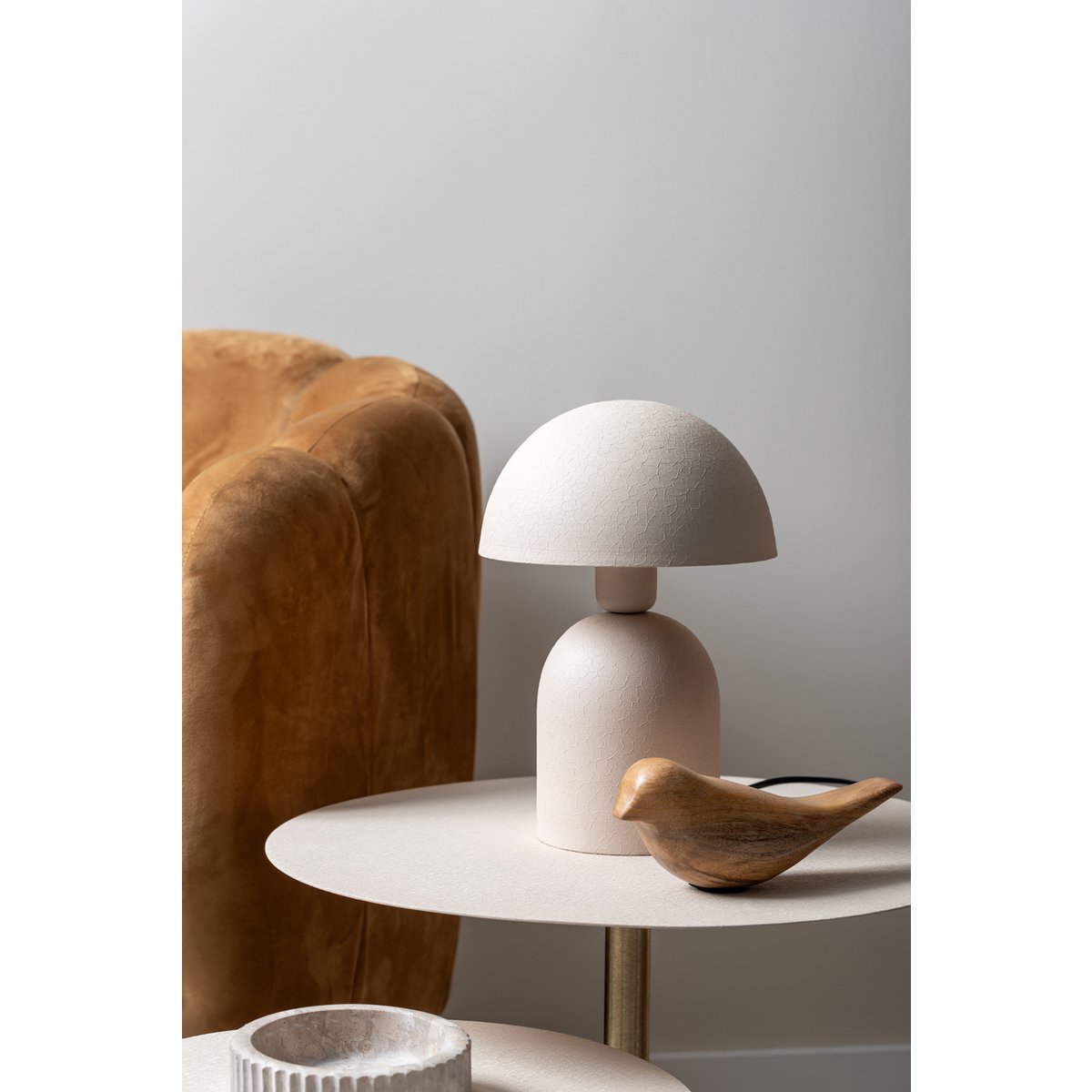 Lampe de Table Champignon Fer Texturé Beige BOAZ Petit Modèle Ø21 cm