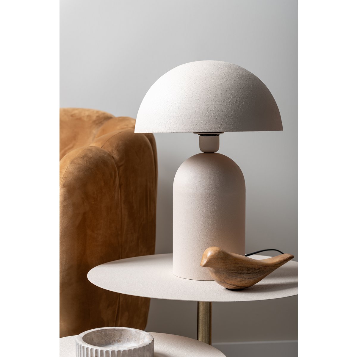 Lampe de Table Champignon Fer Texturé Beige BOAZ Grande Ø31 cm
