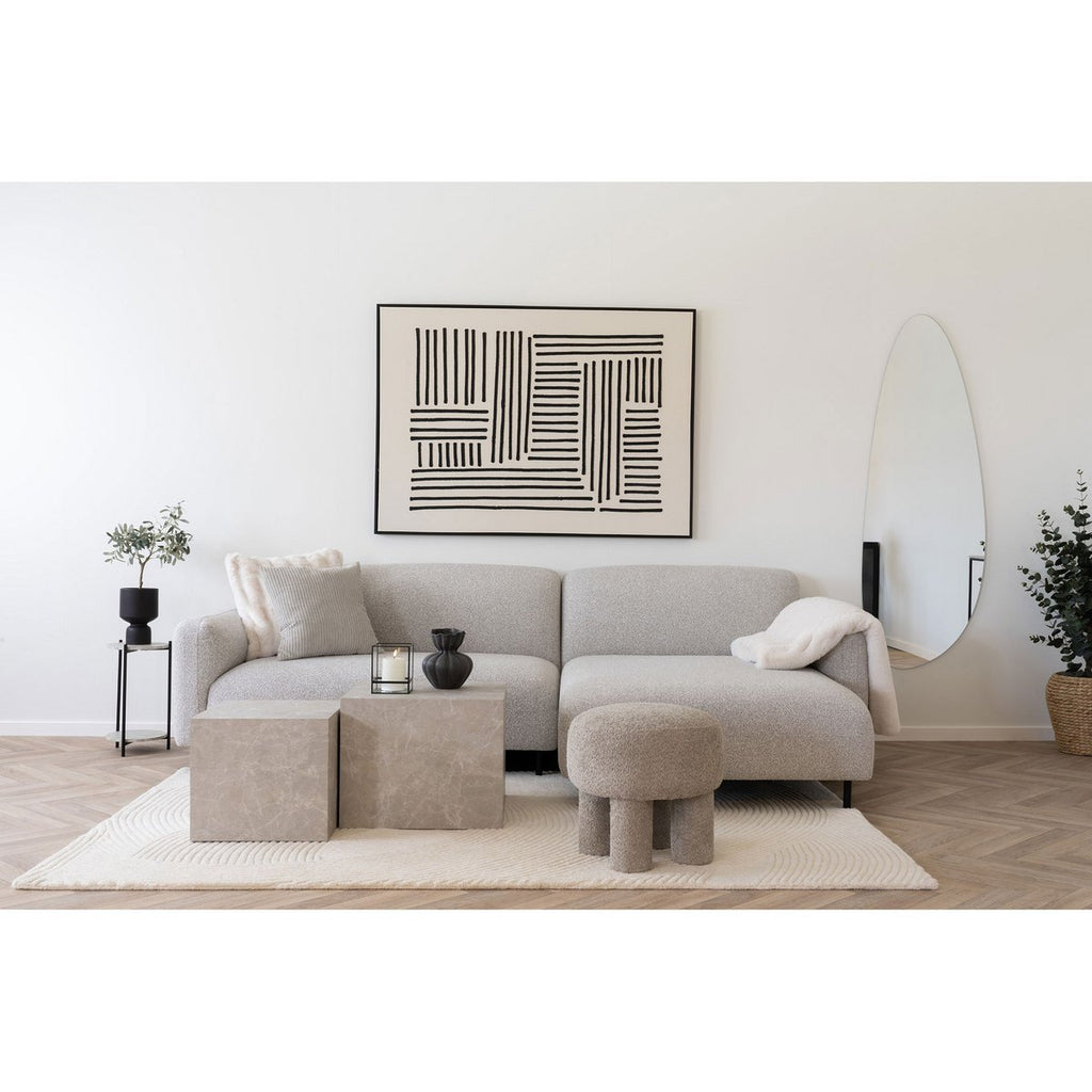 Pouf CANBERRA Bouclette Gris Clair Pieds Cylindriques Ø43×43 cm