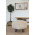 Pouf INVERNESS Fausse Fourrure Beige Pieds Bois Ø50×33 cm