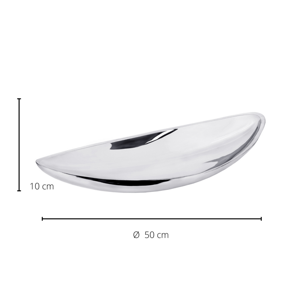 Dimension, Vue de côté du bol Halifax argenté mettant en valeur son design fluide et contemporain.