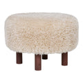 Pouf INVERNESS Fausse Fourrure Beige Pieds Bois Ø50×33 cm
