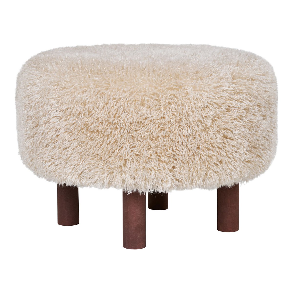 Pouf INVERNESS Fausse Fourrure Beige Pieds Bois Ø50×33 cm