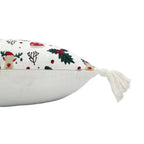 Housse de Coussin Noël Imprimé Rennes Houx Pompons Coton 45×45 cm