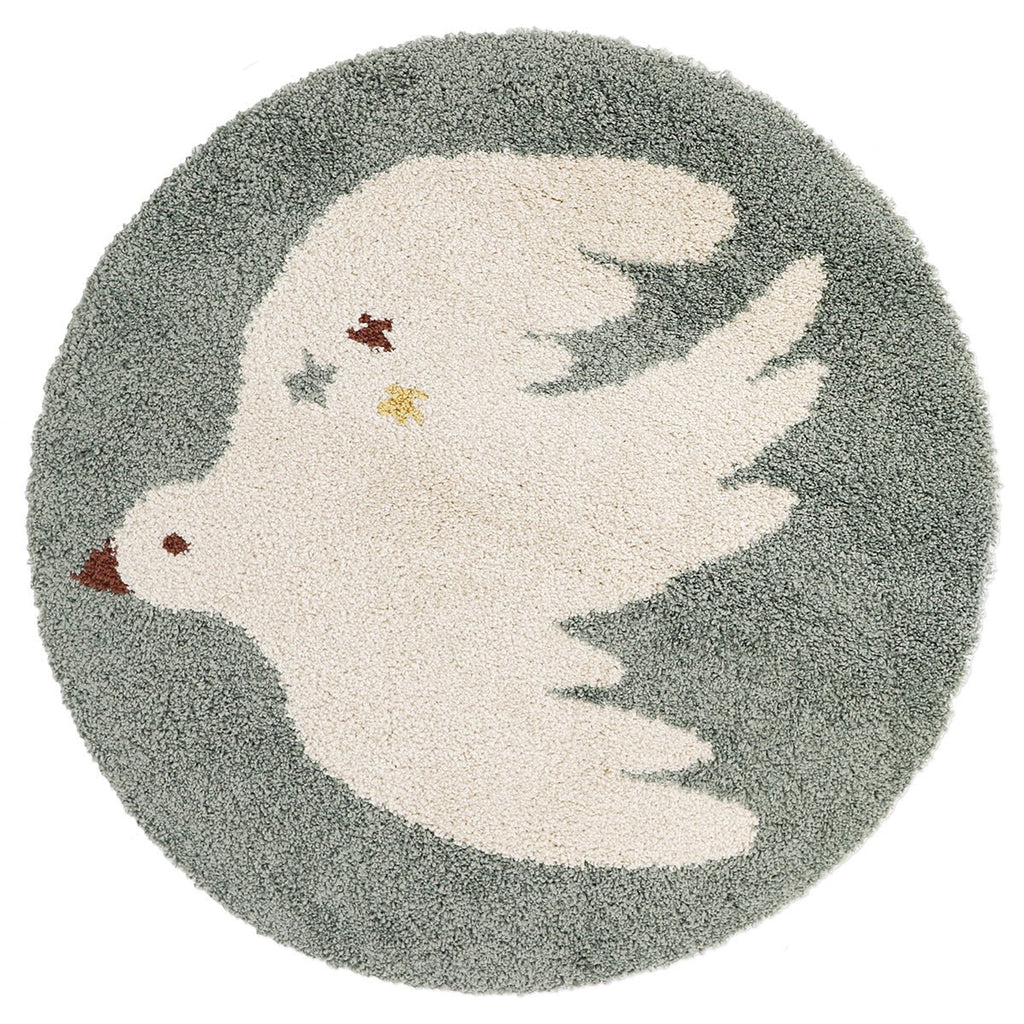 Tapis Rond à Poils Longs Motif Oiseau Bleu Aqua Ø120 cm – Bohemian Bird