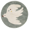 Tapis Rond à Poils Longs Motif Oiseau Bleu Aqua Ø120 cm – Bohemian Bird