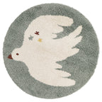 Tapis Rond à Poils Longs Motif Oiseau Bleu Aqua Ø120 cm – Bohemian Bird