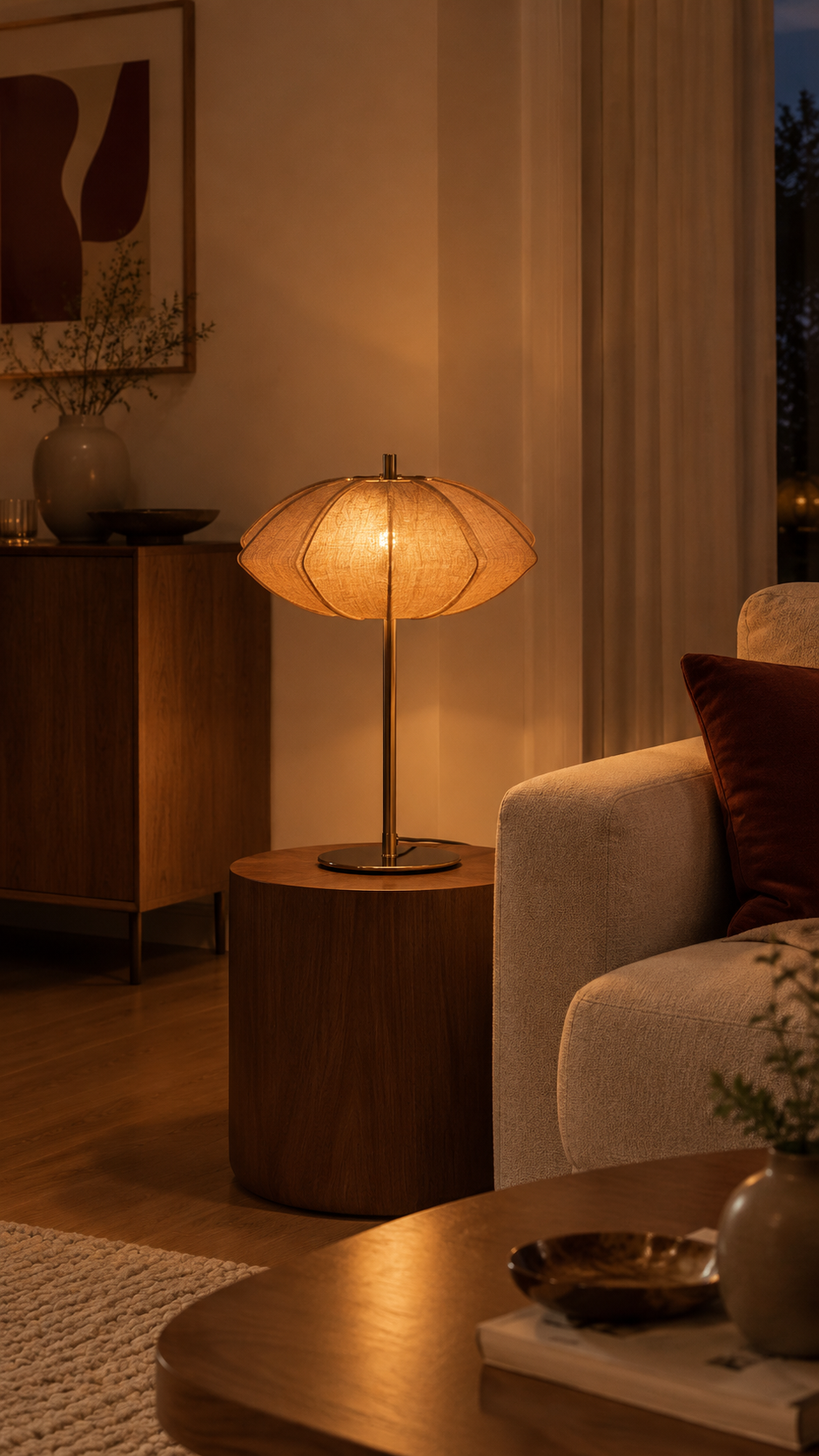 Lampe de Table Paris Disque Coton Champagne Doré Ø34×49 cm