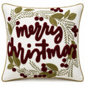 Housse de Coussin Noël Merry Christmas Touffeté Feuilles Baies Rouge Vert Or 45×45 cm