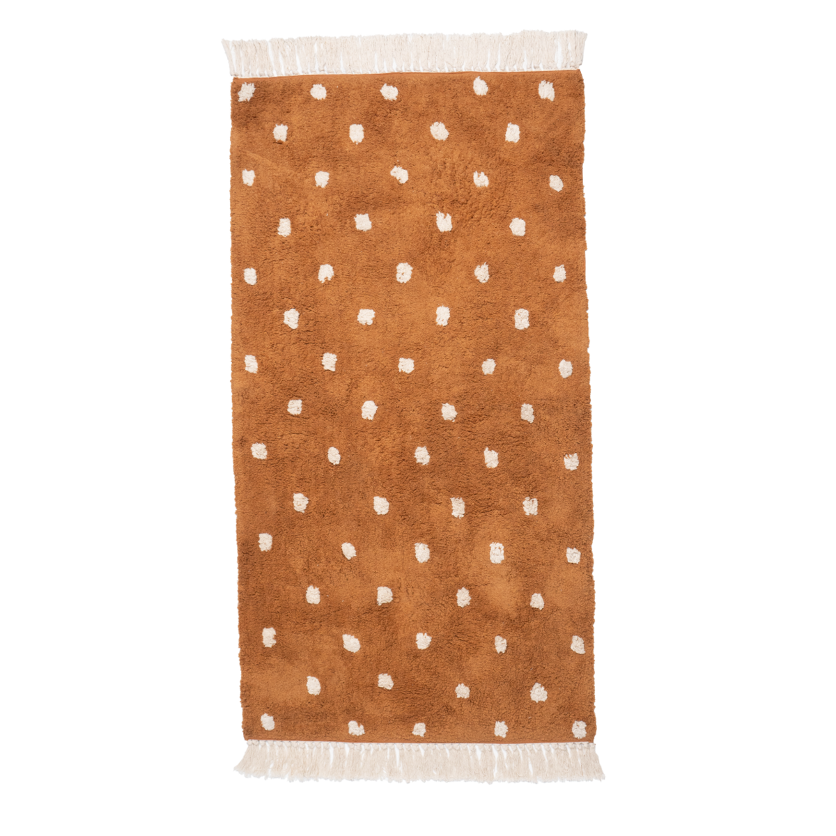 Tapis Long Marron à Pois & Pompons Beiges – Hilde