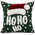 Housse de Coussin Noël HO HO HO Brodée Vert Blanc Rouge 45×45 cm