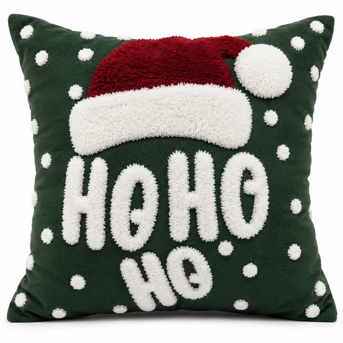 Housse de Coussin Noël HO HO HO Brodée Vert Blanc Rouge 45×45 cm