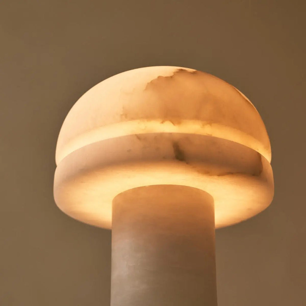 Lampe à poser sculpturale en pierre d'albâtre véritable, design italien minimaliste.