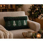 Housse de Coussin Noël Sapins Brodés Bord Moelleux Vert Blanc 35×50 cm