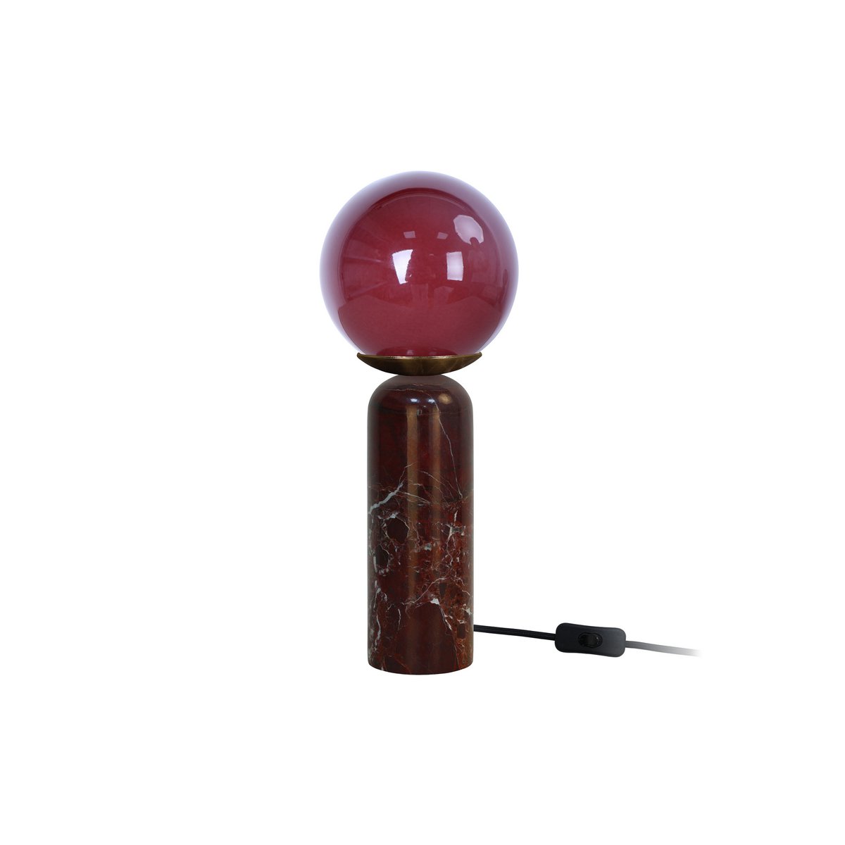 Lampe de Table LAZIO Sphère en Marbre et Verre Bordeaux – Ø15 × H38 cm