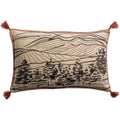 Grand coussin lombaire 40x65cm brodé paysage avec pompons couleur sienne terracotta