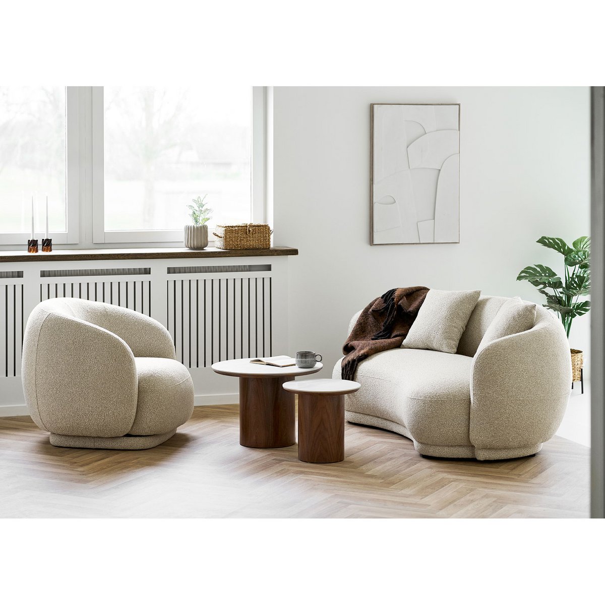 Table d'Appoint NOLI Céramique Blanc Pied Frêne Ø40×38 cm